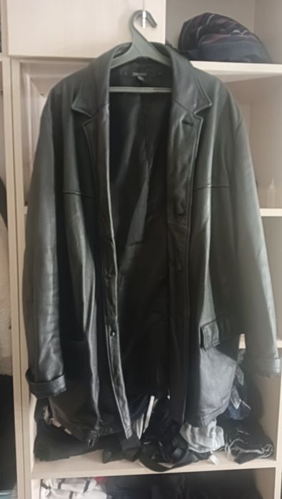 Шкіряний плащ з принтом, панк, метал