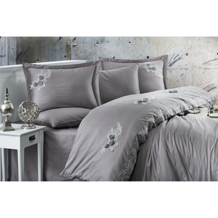 Постельное белье Dantela Vita Safir antracit премиум сатин с вышивкой
