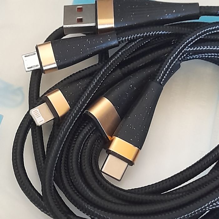 Usb Кабель Asometech 100W 3 в 1 Type-C + Lightning + microUSB - USB 2м