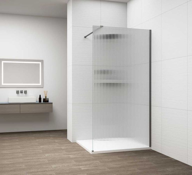 ESCA GUN METAL jednoczęściowa kabina przysznicowa Walk-In, montaż przy ścianie, szkło Flute,1200 mm