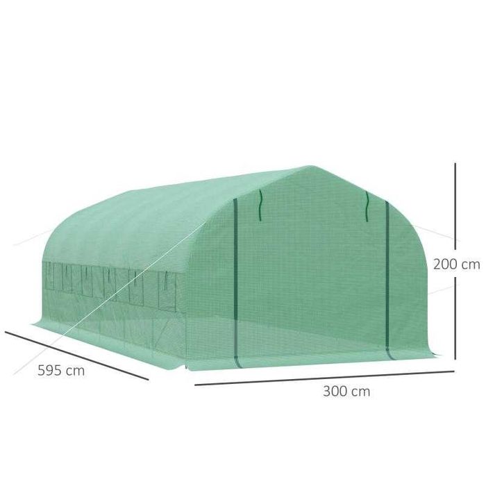 Estufa de Túnel 5,95x3x2 m com 12 Janelas e Porta de Enrolar