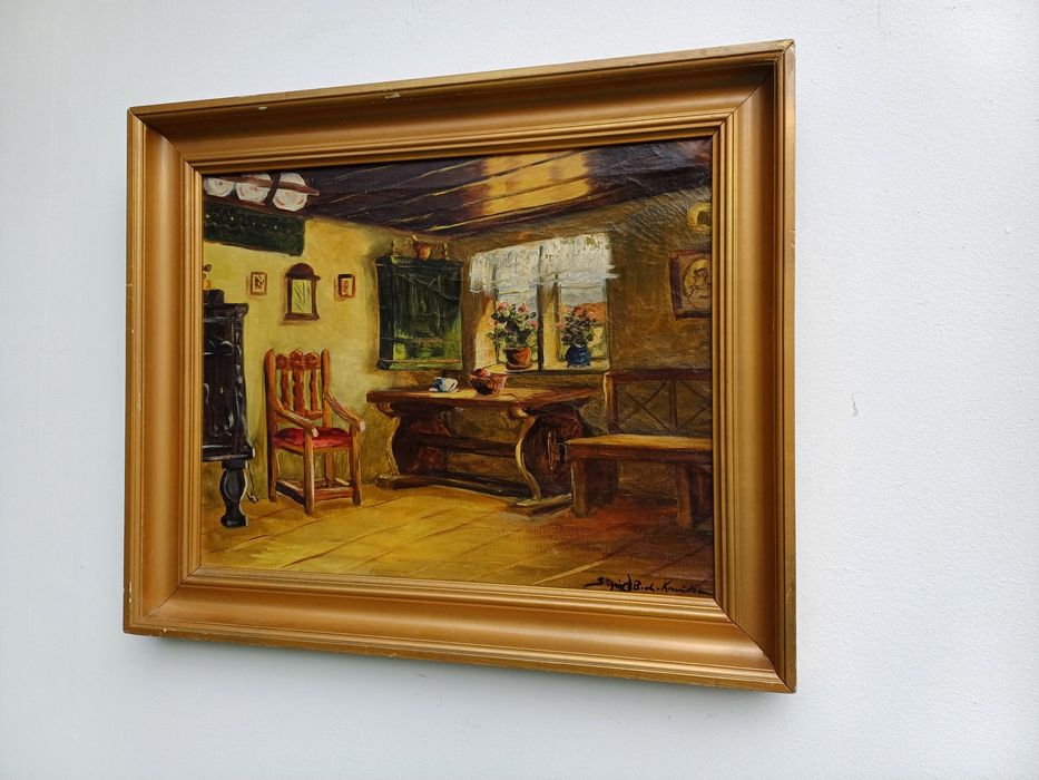 Stary obraz na płótnie sygnowany  .