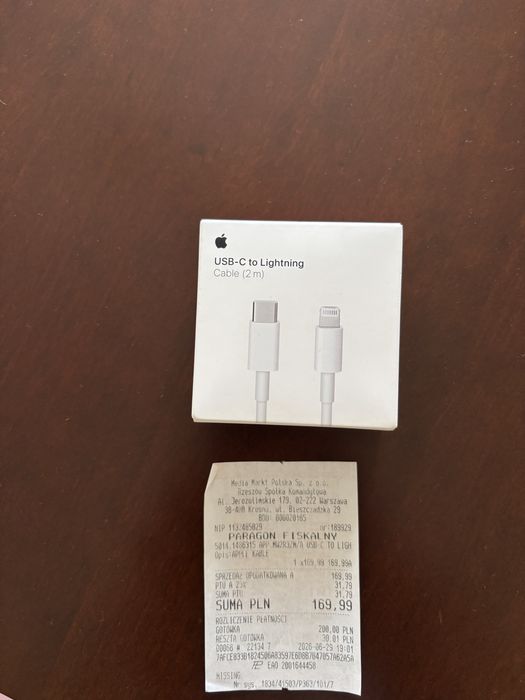NOWY Oryginalny kabel ładowarki USB-C - Lightning APPLE