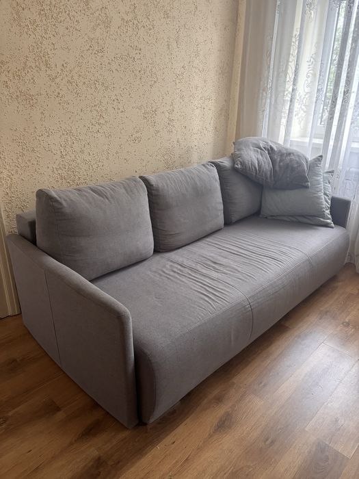 Sofa rozkładana 3-osobowa – szara, z funkcją spania