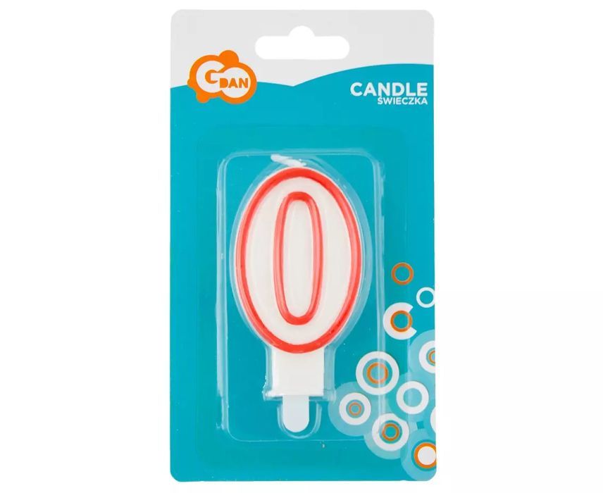 Świeczka cyfra "0", czerwony kontur. Godan. Nowy Produkt