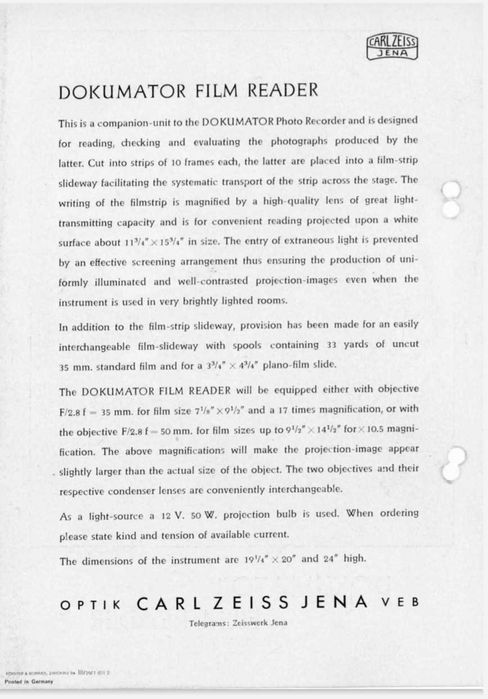 CARL ZEISS JENA DOKUMATOR - Antigo e Raro Visualizador de Microfilmes