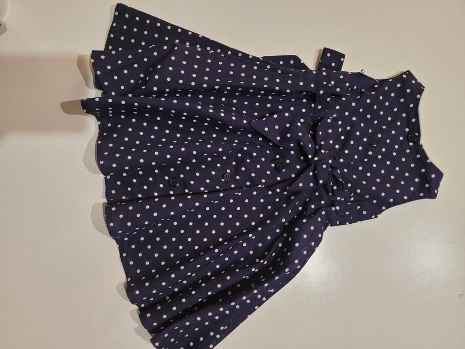 Sukienka 3-6 MC granatowa z groszki wiązana kokarda