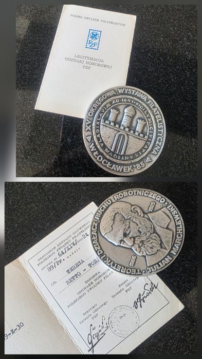 Odznaka srebrna XV Wystawa Filatelistyczna Włocławek Julian Marchlewsk