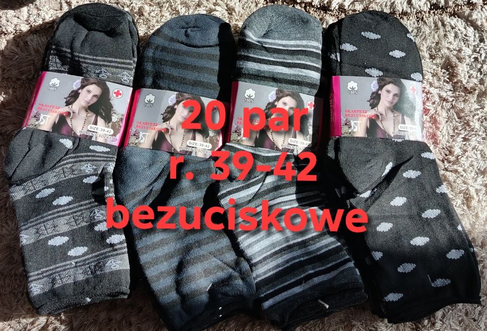 20 par skarpety skarpetki damskie dziewczęce, r. 39-42, czarne,bezucis