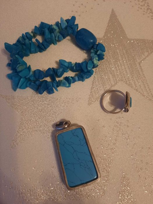 Wisior,pierścionek,bransoletka, turkus,komplet