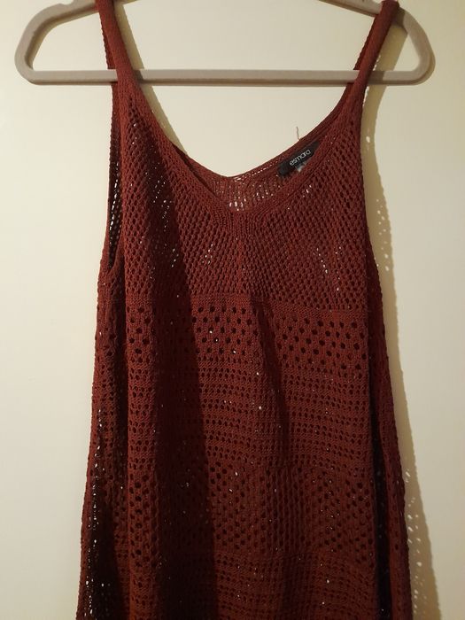 AŻUROWA bordowa sukienka "46"