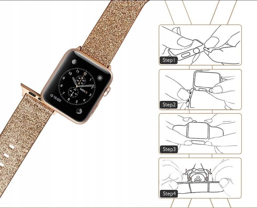 Pasek skórzany złoty do apple watch 42/44mm