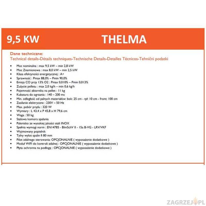 PIEC NA PELLET EVA CALOR Thelma 9 kW | z nadmuchem | 2 KOLORY