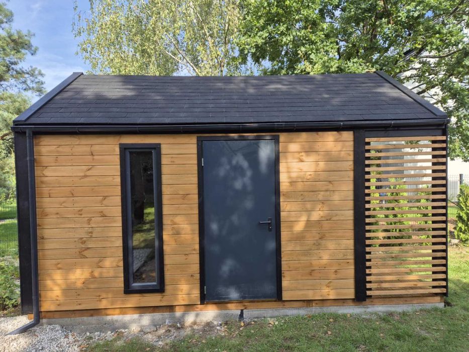 • • • • Domek z pergolą • • • • D20 II 5x3 m producent DREWNOTRIK