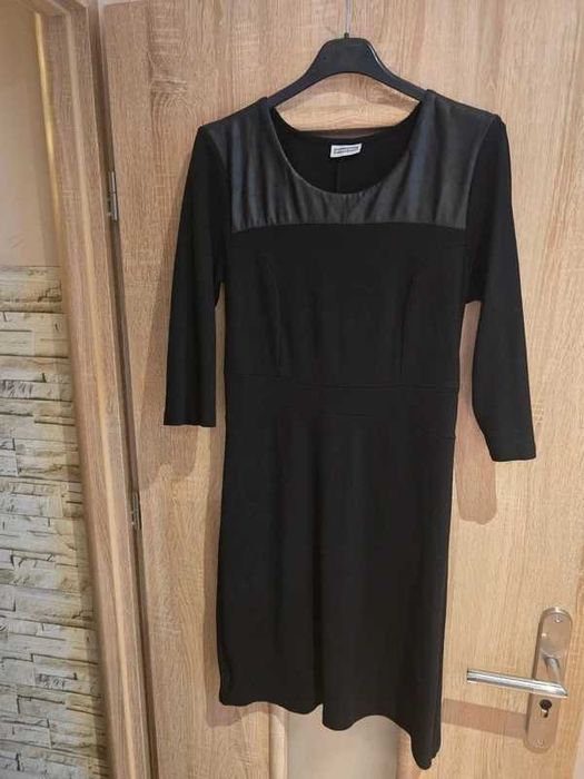 Czarna sukienka Street One wiskoza eko skóra biurowa oversize L/XL