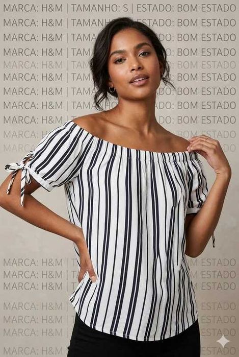 Blusa H&M Listrada Off-Shoulder Tamanho S