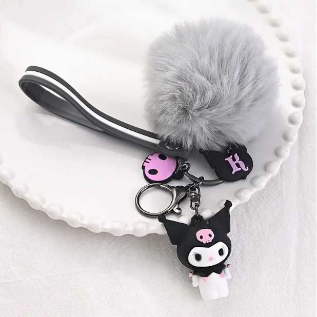 Kuromi brelok figurka Sanrio Kawaii Hello Kitty + puchaty duży pompon