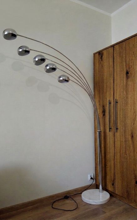 Lampa podłogowa 5 ramienna srebrna  marmur