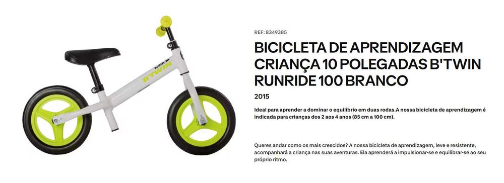 Bicicleta de aprendizagem criança 10 polegadas B´TWIN runride 100