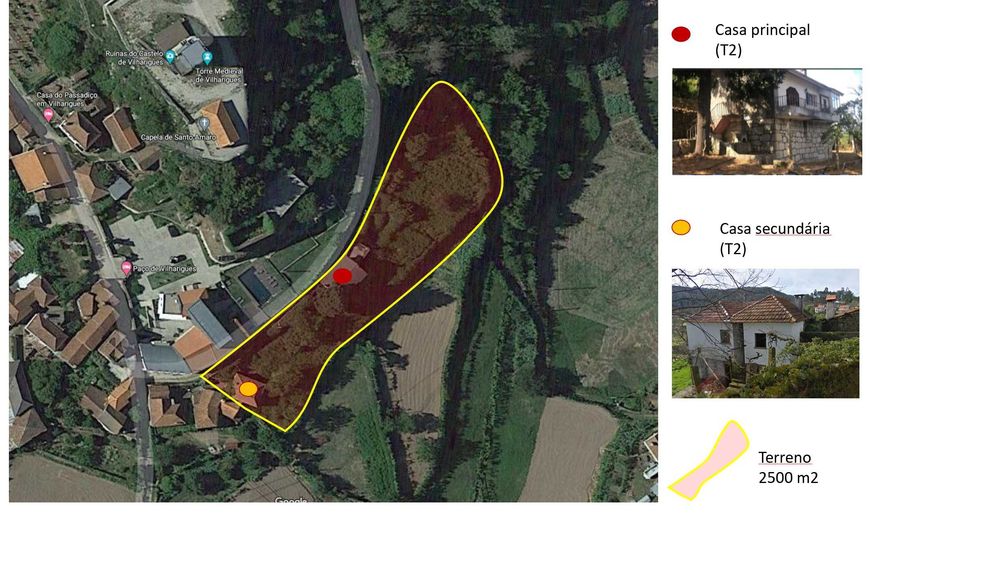 Quinta 2500 m2 em Paços Vilharigues (Vouzela, Viseu) para venda com 1 casa principal e 1 casa secundária, e uma adega centenária