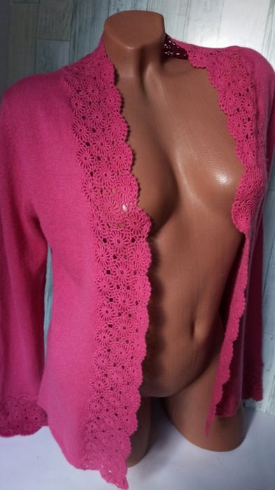 Jaeger изящный кашемировый c шелком кардиган с нежной  кружевной отдел