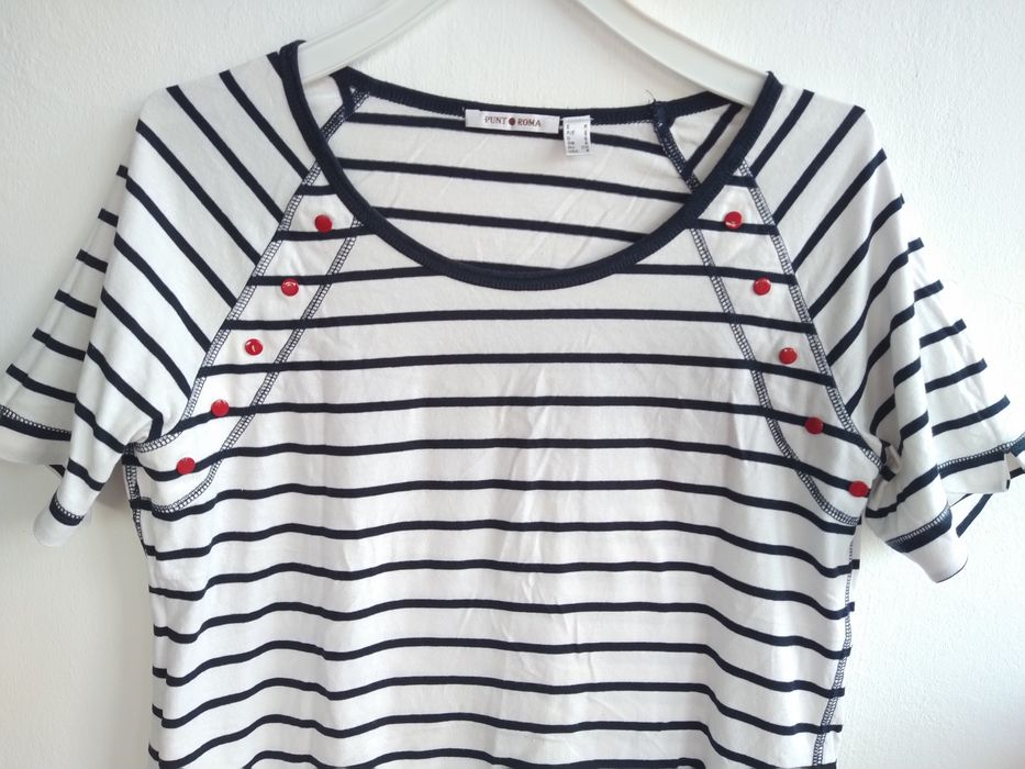 Blusa / Camisola às riscas com botões vermelhos - Punto Roma - Tam. S