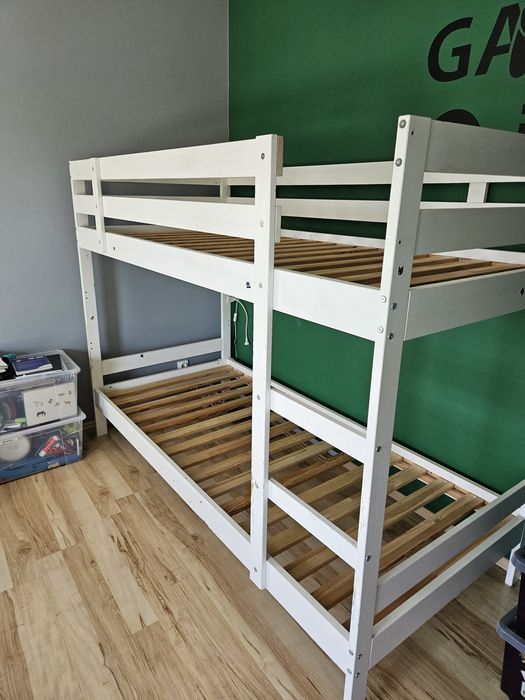 Łóżko piętrowe drewniane białe Ikea Mydal