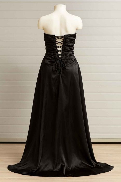 Vestido cerimónia em CETIM preto+ Luvas longas em CETIM preto