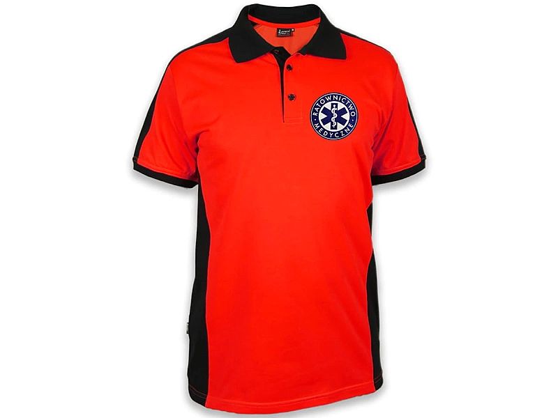Koszulka Polo FLUO męska RATOWNICTWO MEDYCZNE niebieskie logo (3XL)