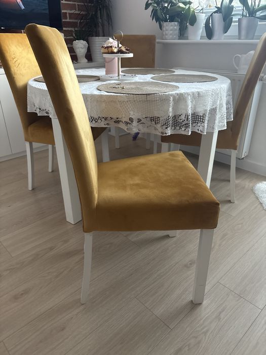 4 Krzesła do jadalni z weluru musztardowe