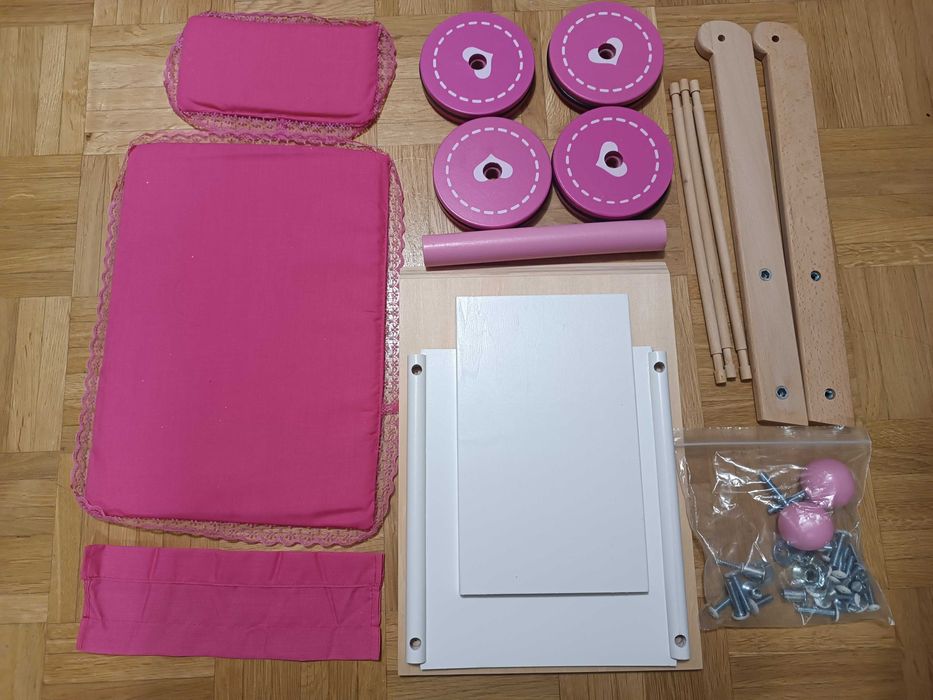 Drewniany wózek dla lalek Ecotoys w serduszka