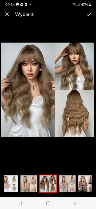Nowa peruka blond fale długa loki kręcona z grzywką blond tanio