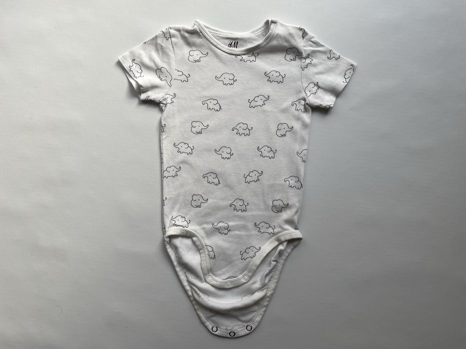 H&M body w słoniki 86, bawełna organiczna, krótki rękaw