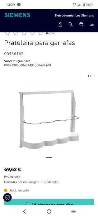 Prateleira para garrafas - Siemens Referência 00436162