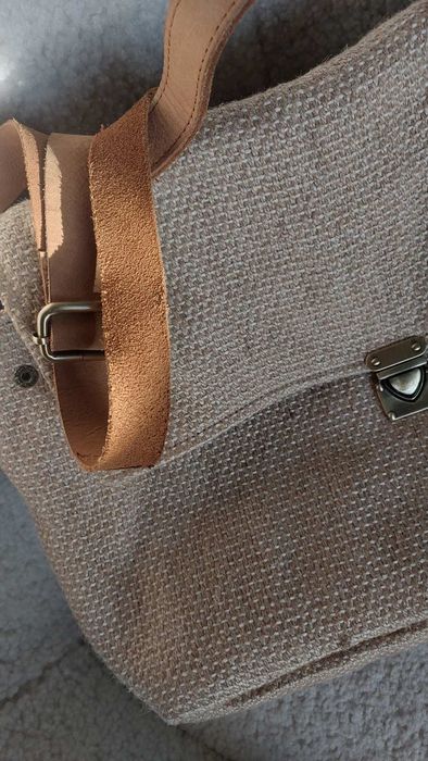 Джутова сумка,натуральна шкіра,плетена сумка