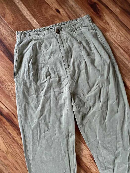 Len  bawelna spodnie haremki luzne cygaretki khaki  42 44 +size