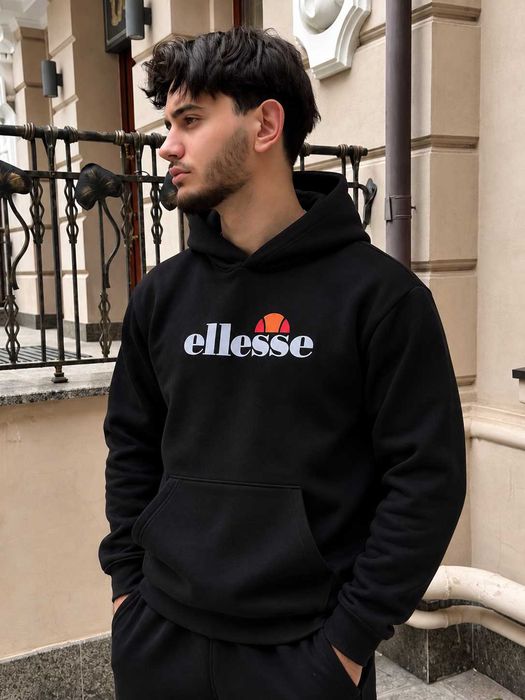 Черное Худи Ellesse — Толстовка Еллис — Big Logo — XS S M L XL