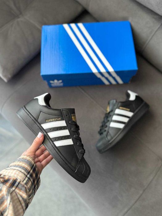 Кросівки Adidas Superstar Black White | кеди Адідас Суперстар чорного кольору шкіряні