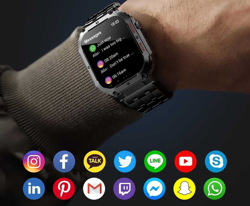 ESFOE BW1847 Smartwatch męski wojskowy 400 mAh NOWY mocny odporny