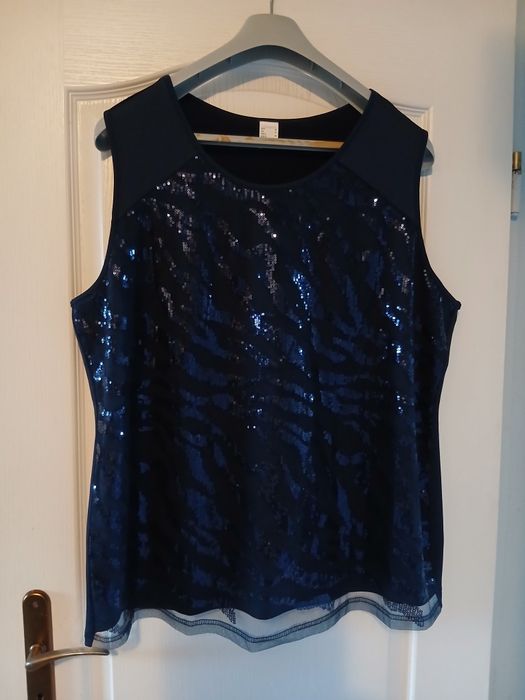 Granatowa bluzka nowa plus size 48 cekiny stylowa