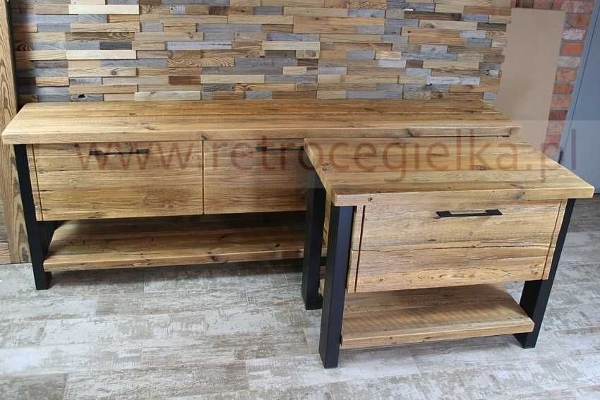 Szafka łazienkowa, stare drewno sosnowe, stalowe nogi