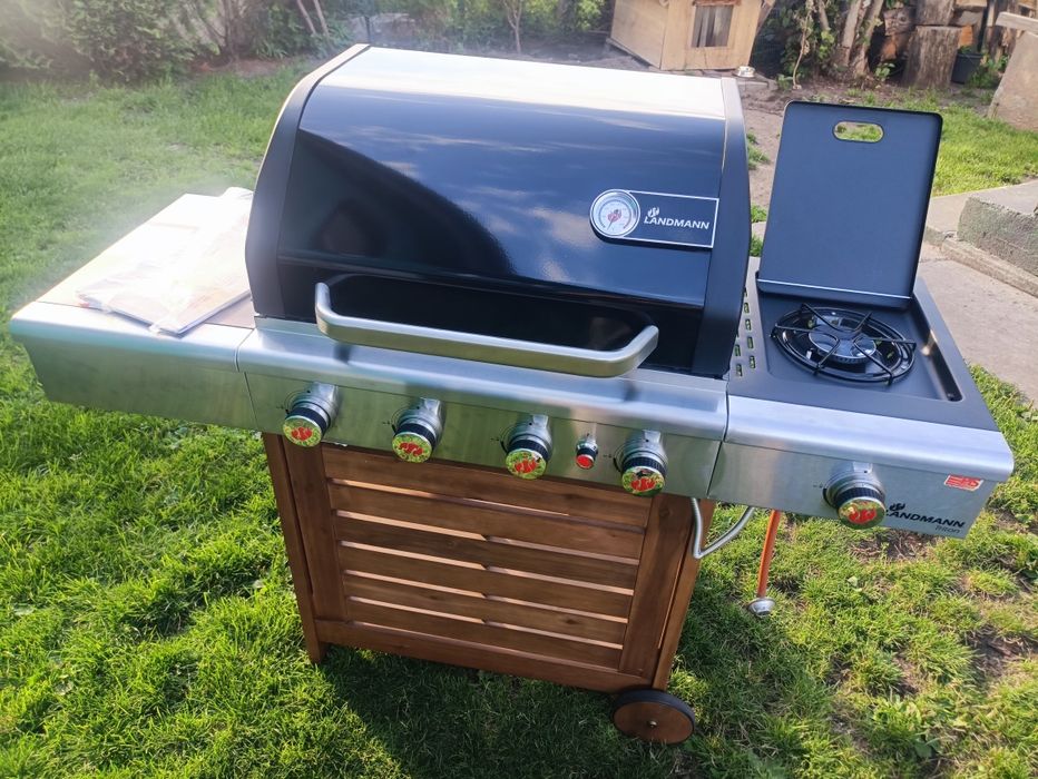 Nowy GRILL Gazowy 15kw LANDMANN TRITON-(12202] + duży pokrowiec drewno