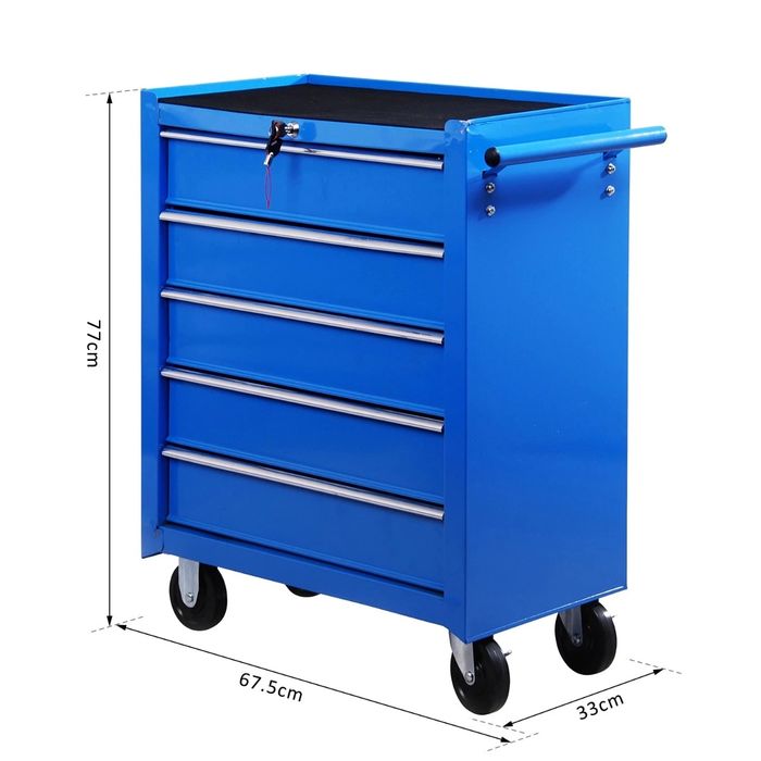 Carrinho de Ferramentas/Apoio com Rodas e 5 Gavetas com Fechadura
