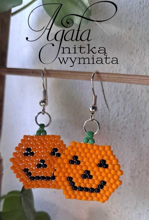 Kolczyki dynie szyte z koralików