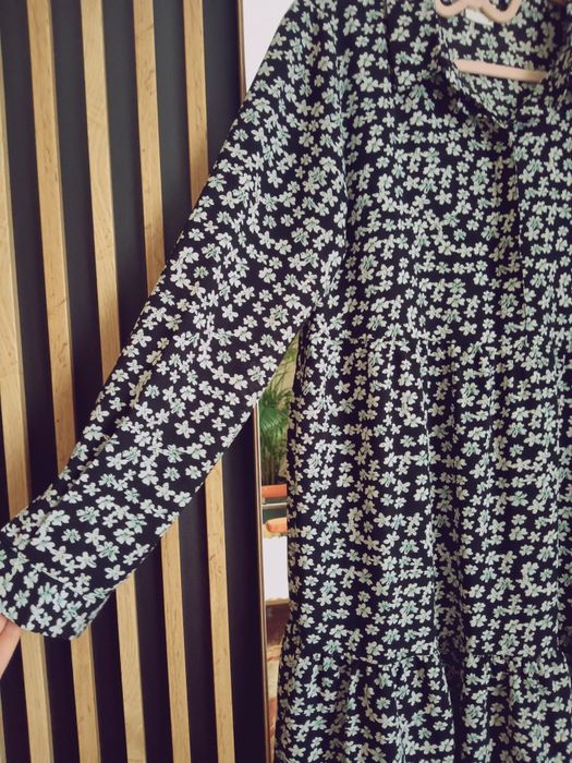 Wiosenna sukienka koszulowa kwiatowy print blue