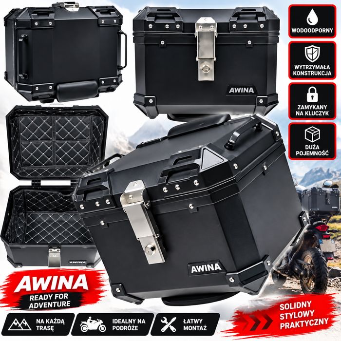 Kufer na motocykl skutet 45L AWINA ADVENTURE jak Aluminiowy Alu Motocykl Czarny