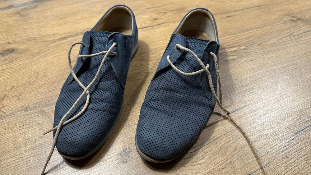 Niebieskie lekkie skórzane półbuty Wojas, rozmiar 41