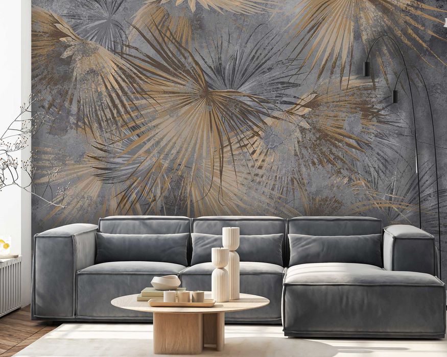 Fototapeta Kwiaty Palmy Ciemna Złoto Glamour 3D Twój Rozmiar + KLEJ