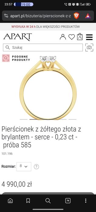 Pierścionek zaręczynowy z brylantem Apart