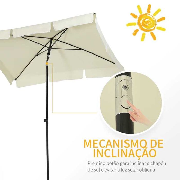 Chapéu de Sol Retangular de Jardim (com Função de Inclinação) - Creme
